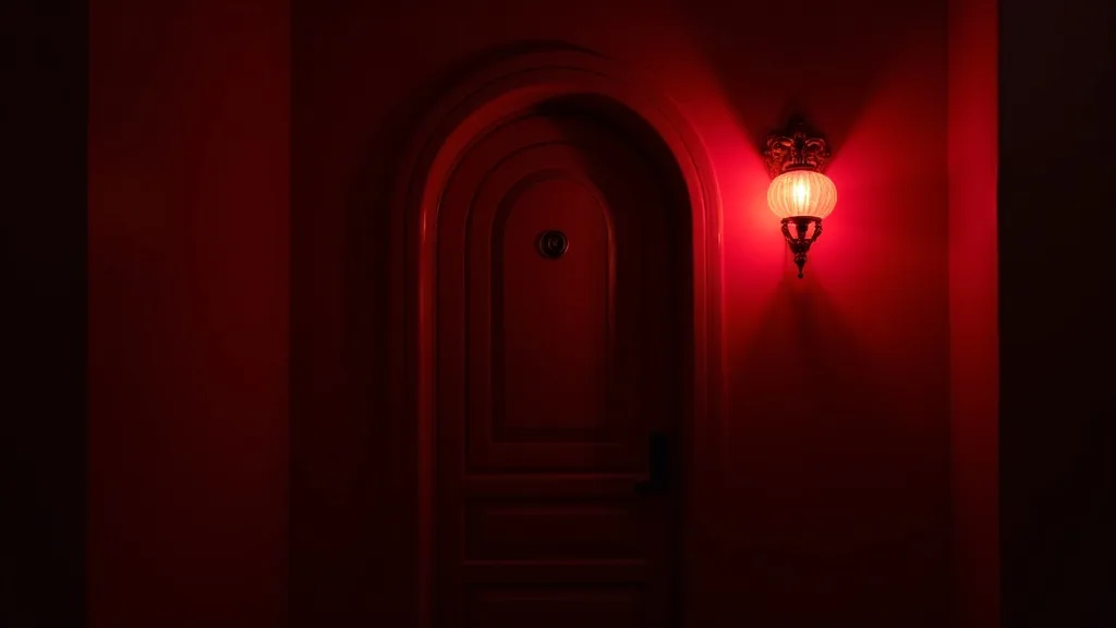 porte de speakeasy à lumière rouge et judas de laiton a Caen